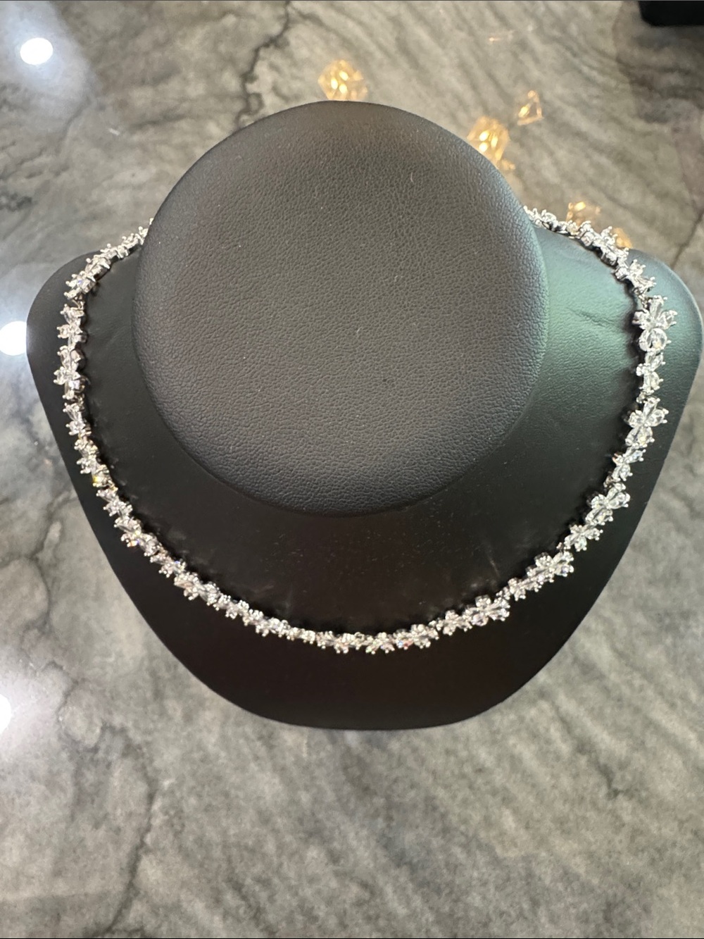 Elegant Silver Floral CZ Necklace - Women Jewelry 17” - Picture 5 of 7